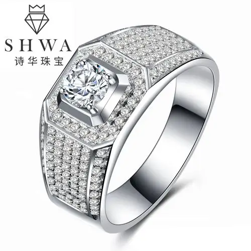诗华珠宝群镶钻戒男士一克拉真钻结婚钻石戒指满钻白金男戒对戒