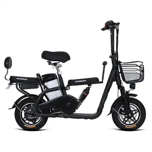 优恩电动车youen三人亲子女式接送学生锂电池电动电动自行车