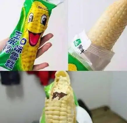 第四个是玉米棒雪糕,小时候喜欢把冰棍去掉,然后拿着"玉米"剥着吃