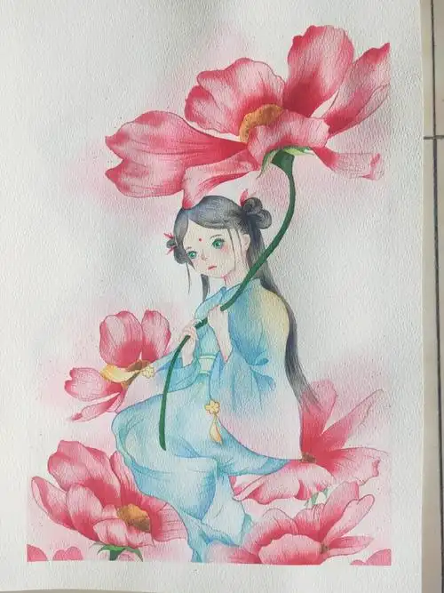 手绘古风水彩花仙子精灵15图