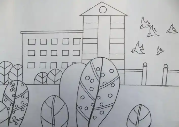 少儿学蜡笔画系列之十一清晨校园的表现