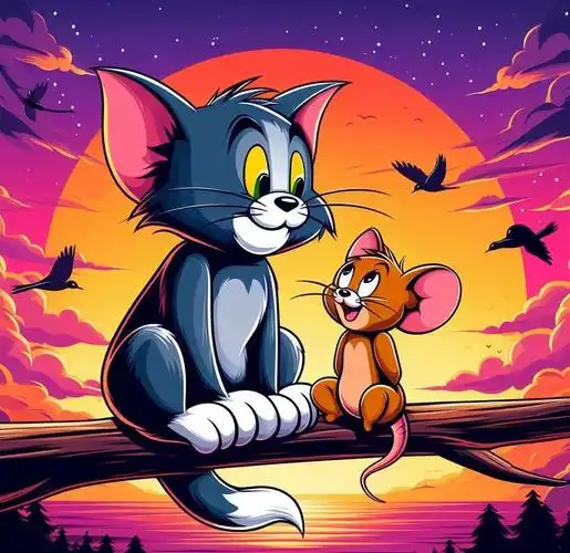 在一个宁静的夏日傍晚,汤姆猫和杰瑞鼠意外地同时出现在了一个美丽的