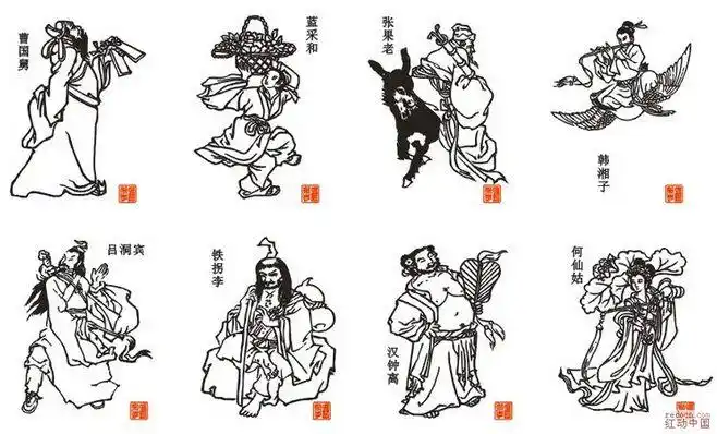 八仙风采图【白描版】