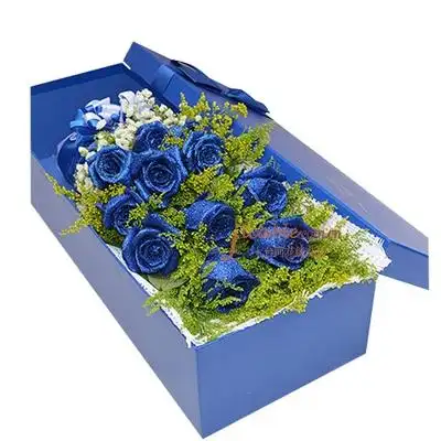 蓝色妖姬11朵礼盒|七台河花缘鲜花店