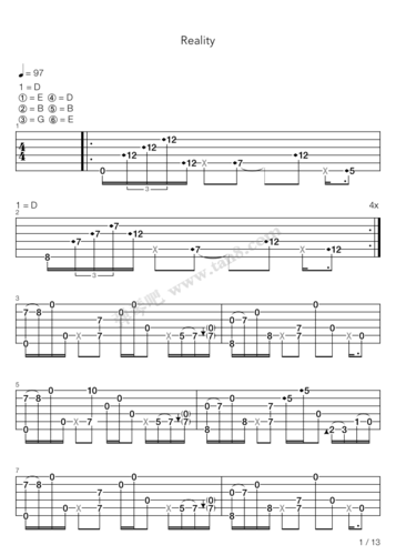 吉他谱reality指弹版郑成河