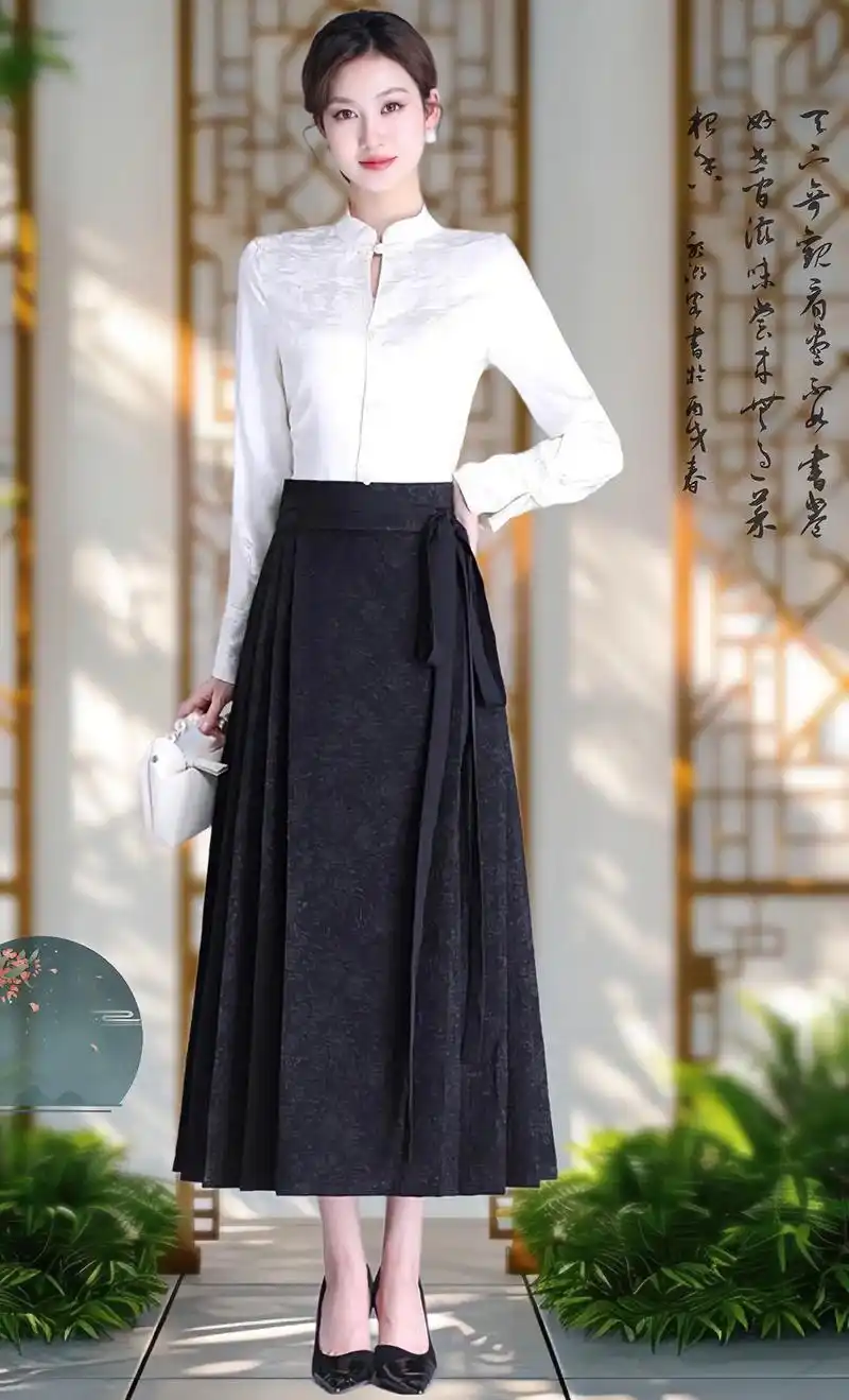 中式国风提花一片式马面半身裙.姐妹们!