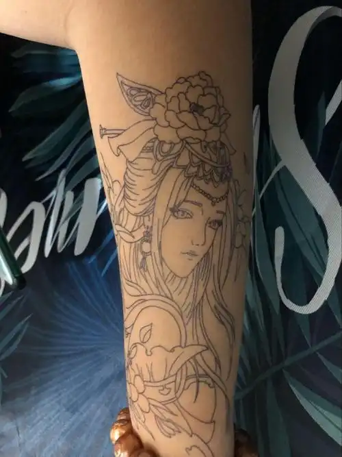 乾裳新品艺纹身贴割线艺伎落泪艺伎般若龙姬艺伎防水男女社会纹身贴半