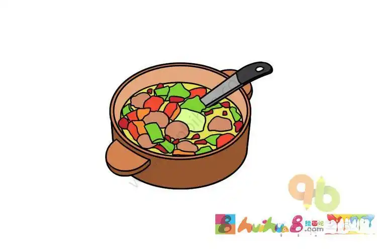 河南美食 胡辣汤简笔涂色画怎么画简笔画教程绘画吧-画画