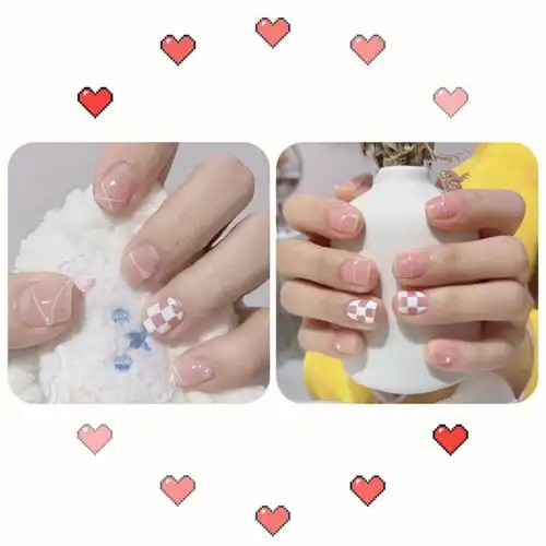 短款奶油裸色简约美甲