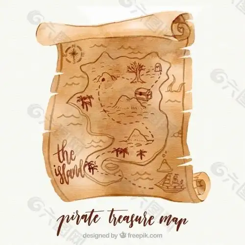 水彩画中的海盗藏宝图