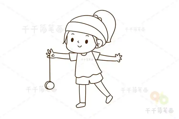 玩悠悠球的女孩简笔画
