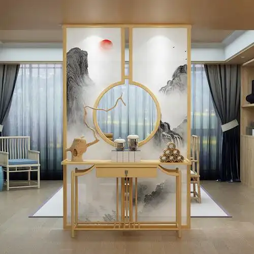 屏风隔断客厅实木新中式简约现代玄关卧室遮挡家用山水镂空栅栏