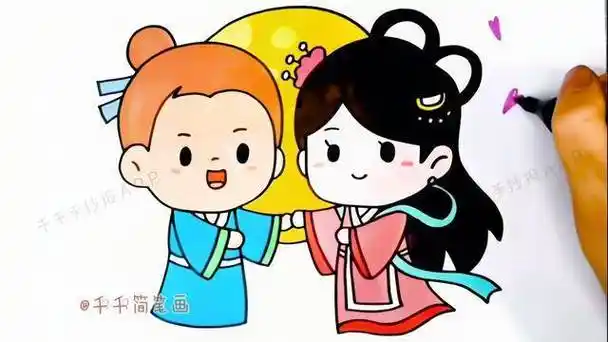 织女的后背的简笔画