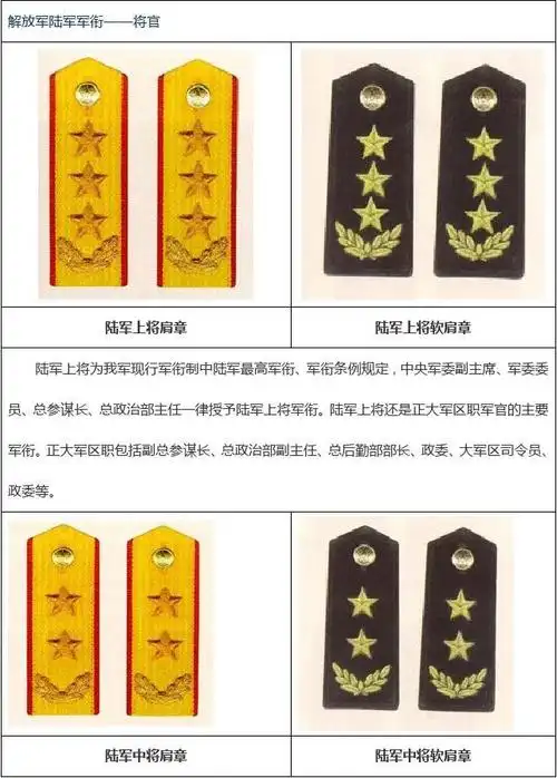 军 衔 图示军衔 中国人民解放军陆军军衔