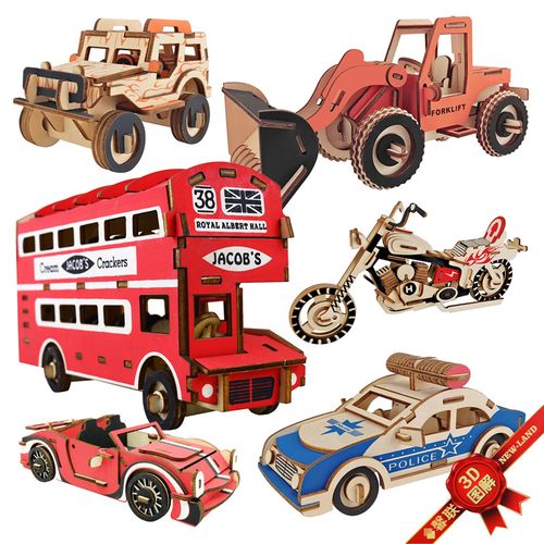 木制益智diy车模型玩具 吉普车 3d儿童玩具礼物拼图玩具拼装模型