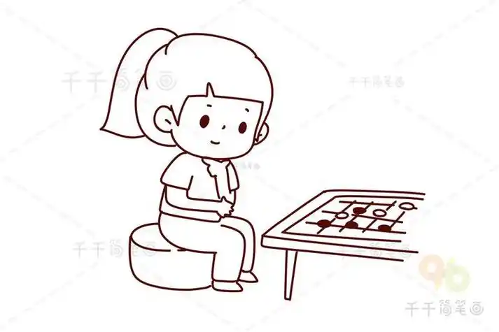 下五子棋的小孩子简笔画可爱