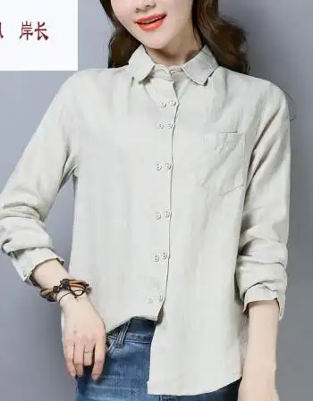 恒佩棉麻衬衫女复古港味长袖2021秋季新款韩版宽松棉麻上衣休闲衬衣潮