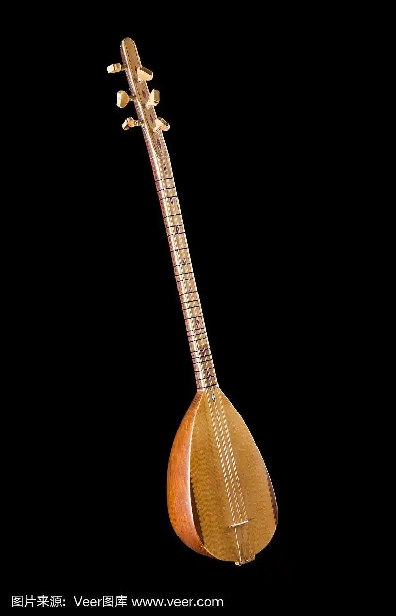saz baglama土耳其乐器孤立在一个黑色的背景