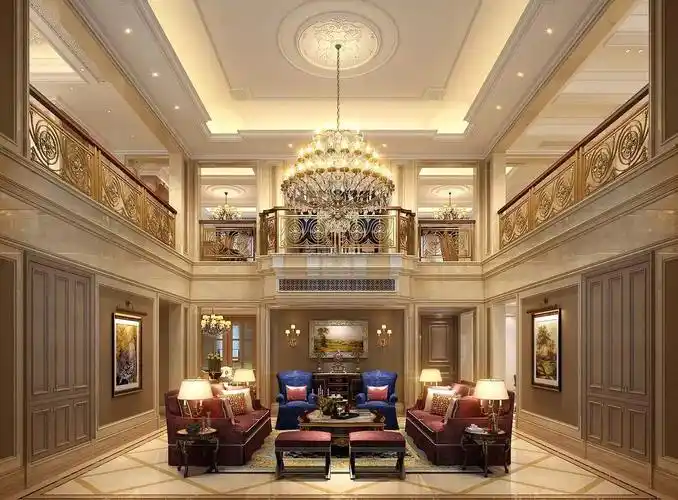奢华欧式风格中空别墅客厅装潢设计效果图