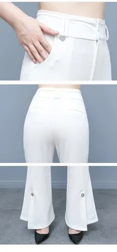 不起球白色喇叭裤女高腰显瘦2020春秋薄款韩版垂感微喇长裤休闲裤