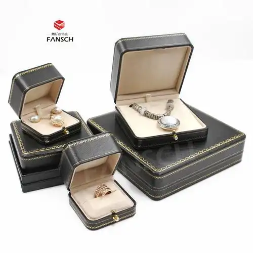 品牌首饰盒高档钻扣珠宝盒求婚戒指盒钻戒指盒送 按扣项链盒黑色