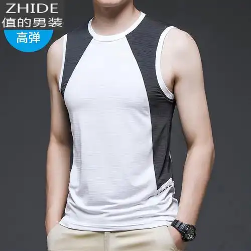 suntek冰丝无袖t恤坎肩汗背心男士夏季宽松大码休闲运动服背心跑步