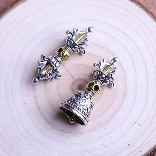 藏式藏银十字金刚杵双色金刚橛降魔杵法器金刚铃吊坠项链-阿里巴巴