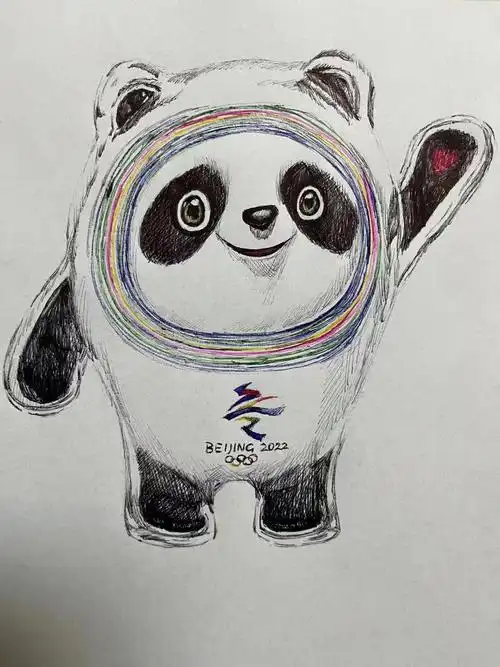 圆珠笔手绘冰墩墩过程