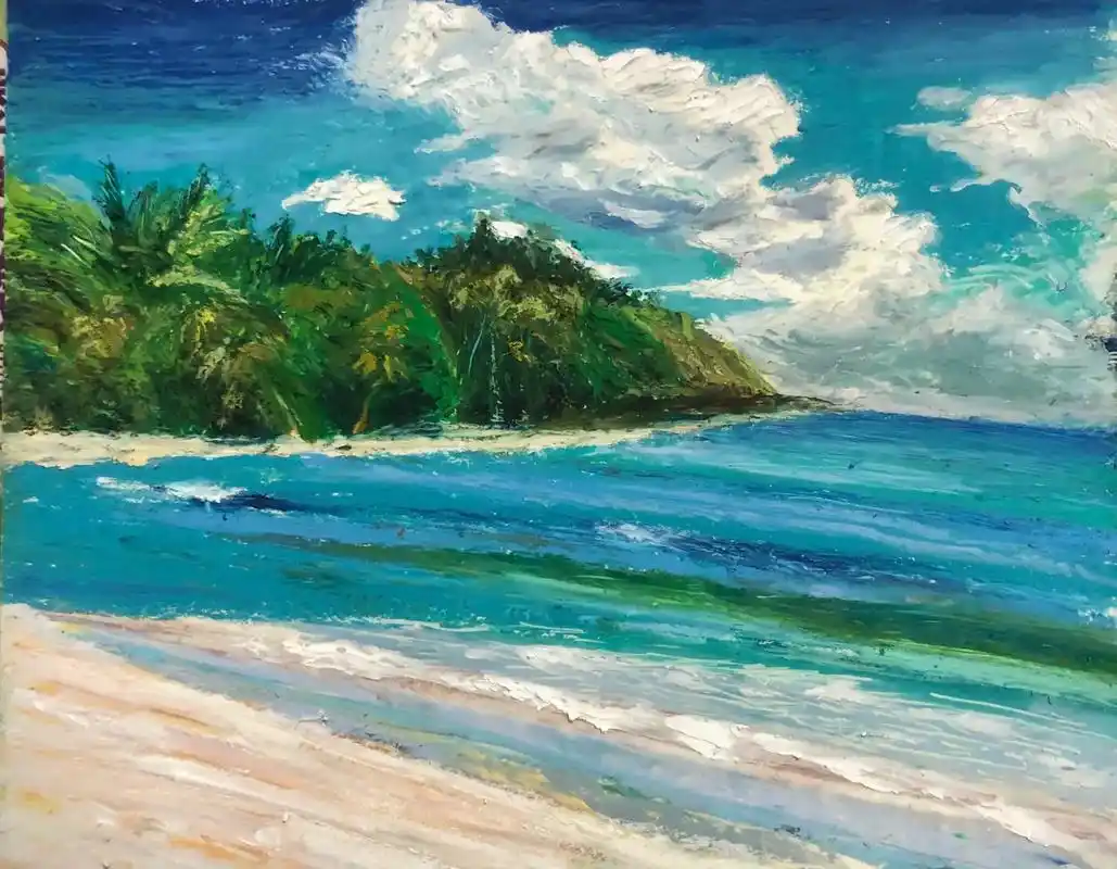 油画棒的色彩鲜艳丰富耗时不多工具简便