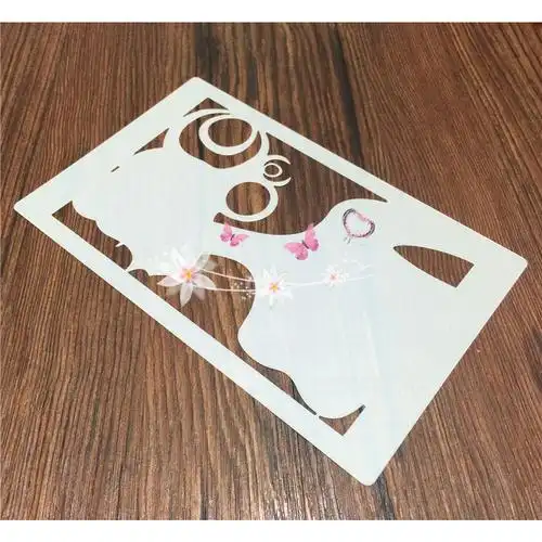 女孩人物diy画图镂空模板工具素材绘画画图涂鸦填色图案花边尺