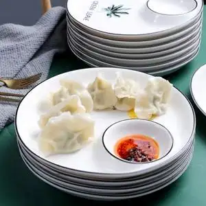 吃饺子专用盘子带醋碟欧家用餐具陶瓷水饺创意小吃盘网红虾盘子