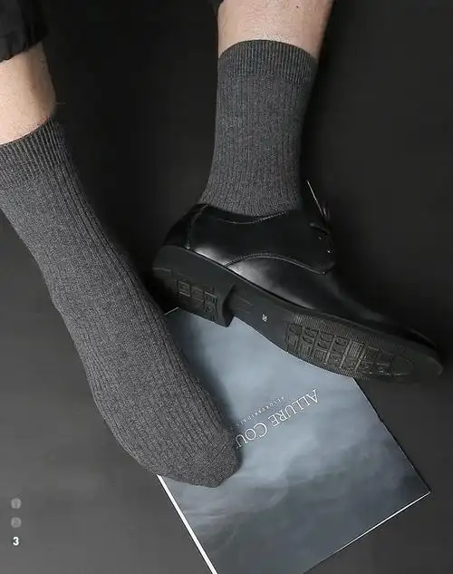 恒源祥男士纯棉袜子男中筒冬季男袜长筒全棉袜防臭吸汗秋冬款长袜黑色