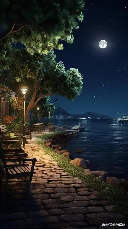 「ai绘画」:夜晚公园长椅旁,一盏路灯照亮心灵的治愈力量