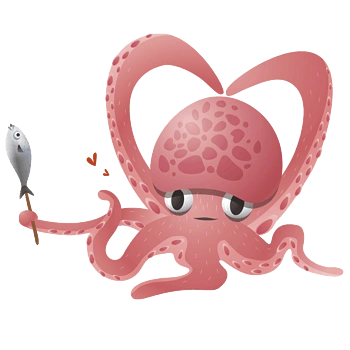 矢量红色卡通乌贼深海鱼