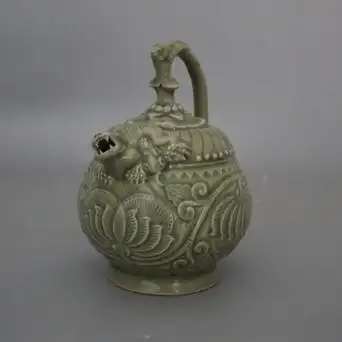 宋 耀州窑青釉提梁倒注壶倒流壶仿古瓷古玩古董老货旧货摆件收藏