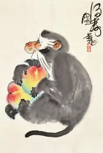 0051 猴 立轴 纸本