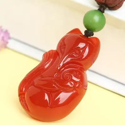 黑狐吊坠黑曜石曼唯夜冥黑狐狸男女姻缘饰品红玛瑙水晶小狐仙挂坠