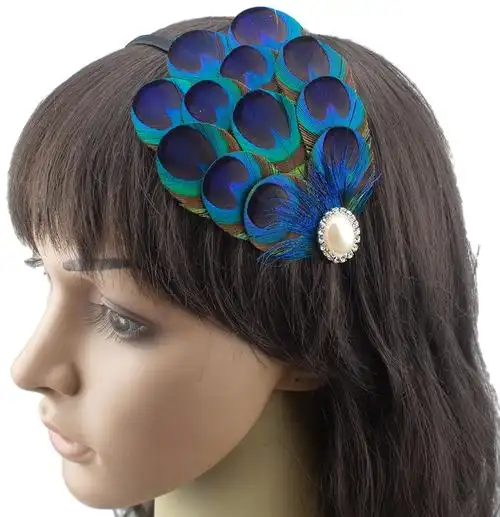 欧美流行发饰孔雀孔雀羽羽毛头饰民族风发卡淑女发饰
