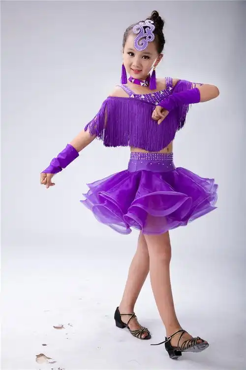 包邮儿童拉丁舞演出服少儿女童拉丁舞表演比赛演出服装新款流苏裙