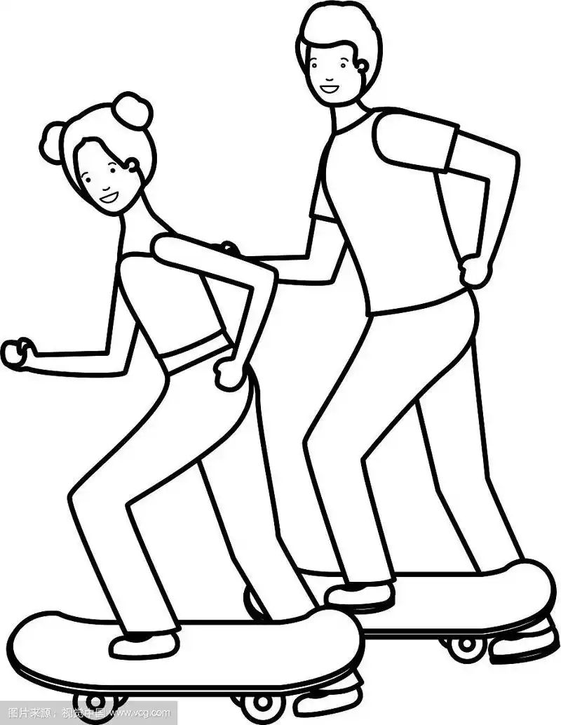 滑板角色中的一对年轻夫妇