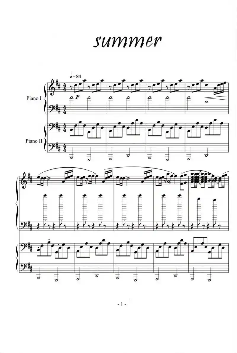 《summer四手联弹》《summer四手联弹》钢琴谱分享# - 抖音