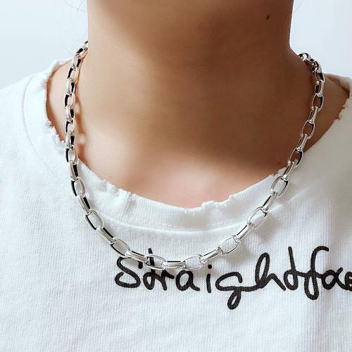 s925纯银项链泰银男女士个性粗犷 大气7毫米长圈链原创首饰