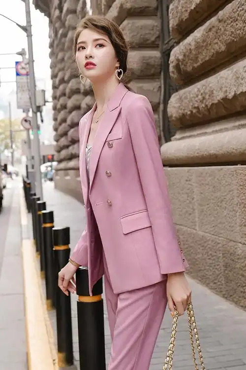 粉色小西装外套女韩版时尚气质显瘦流行商务正装百搭职业西服套装