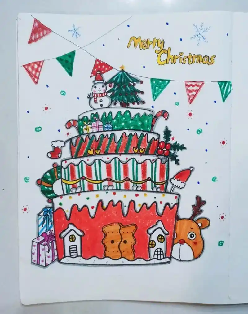 圣诞节蛋糕儿童绘画小学一年级美术课程