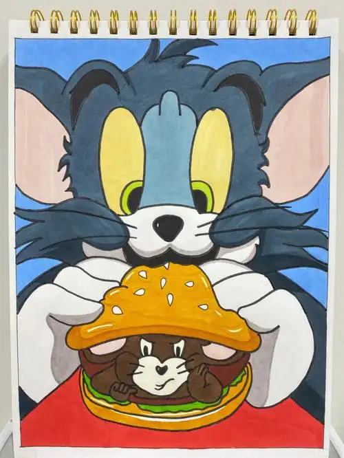 马克笔手绘猫和老鼠含步骤线稿