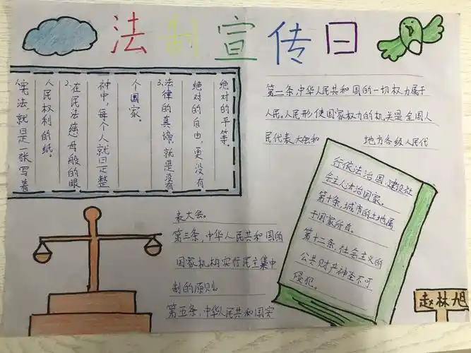 同学们通过精心绘制的手抄报加深了自己对法治的重视,知法守法,做一