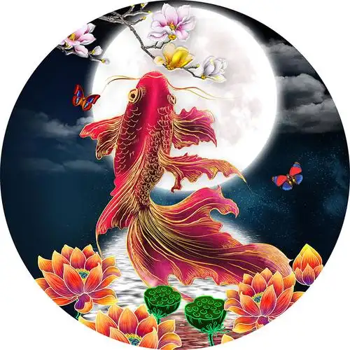 2021新款钻石画满圆形锦鲤鲤鱼年年有余手工工点钻石绣