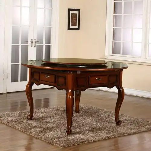 实木麻将机餐桌两用欧式静音象牙白色圆形四口机麻将桌圆桌面