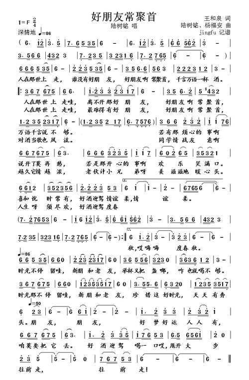 好朋友常聚首 陆树铭 歌谱 简谱