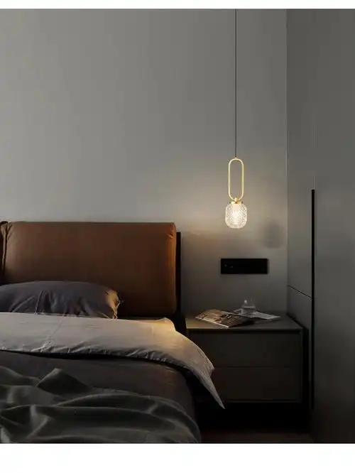 贝铭诗卧室床头吊灯后现代轻奢全铜水晶吊线灯电视背景墙小吊灯a款全